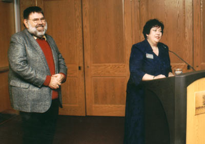 Kathy Davis introduces Staff Award Recipient Harry Cook