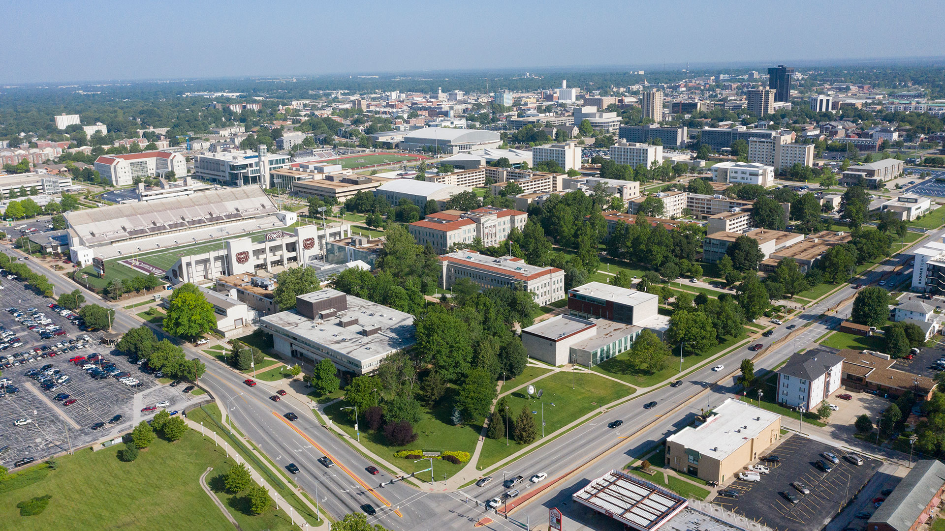 Aerial view of the Missouri State campus