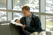 Student studying in the fresh outdoor light