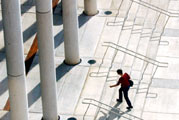 Student on Library Steps