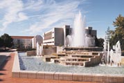 View of fountains with Glass Hall in background