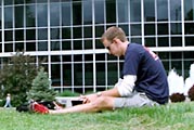 Studying in front of Public Affairs Classroom Building