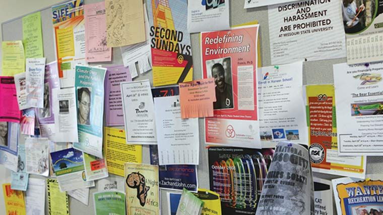 Poster board with various student opportunities.
