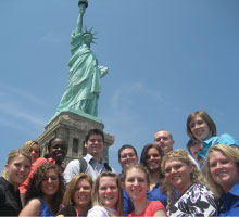 Student group at Statue of Liberty
