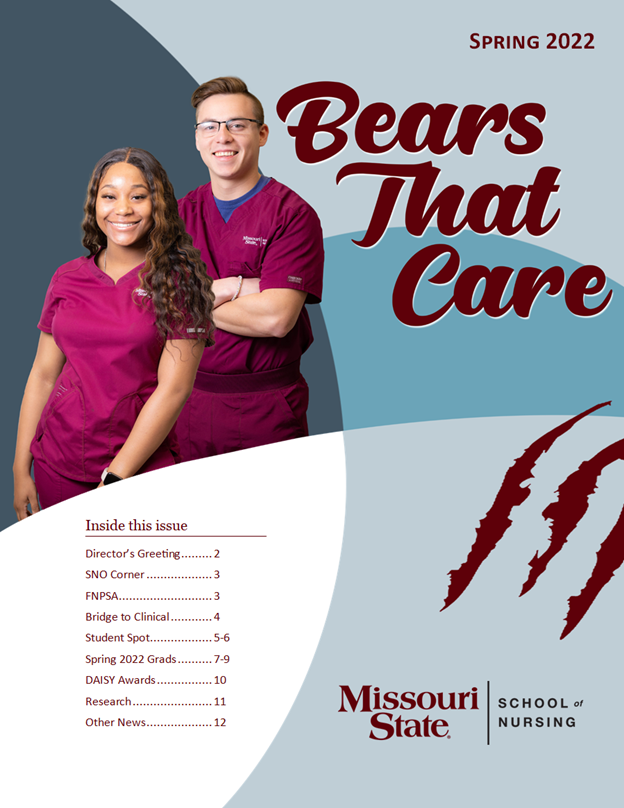 Two nursing students on the cover of the Bears That Care newsletter. 