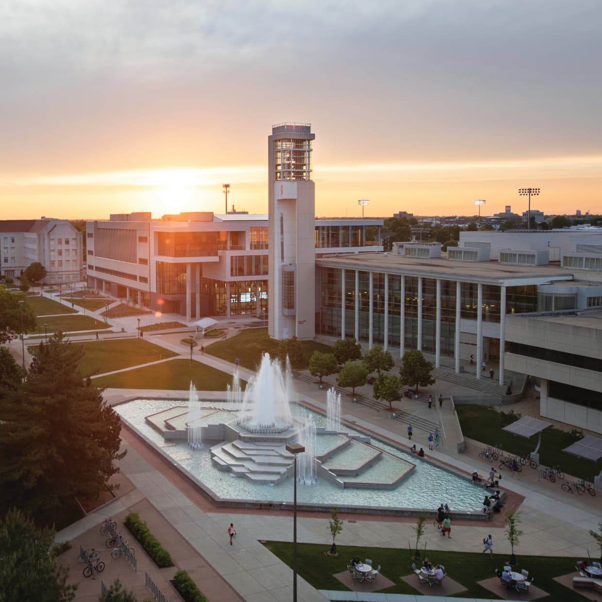Aerial view of the Hammons Fountain and Jane A. Meyer Carillon.