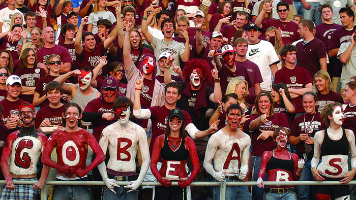 Missouri State Bears at a basketball game showing their school spirit