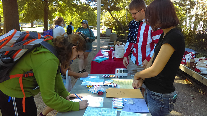 Students registering to vote