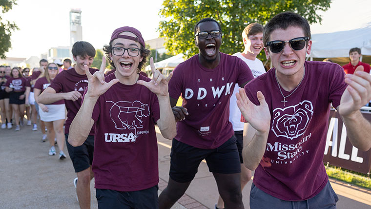 Missouri State students getting hyped up before a home football game.