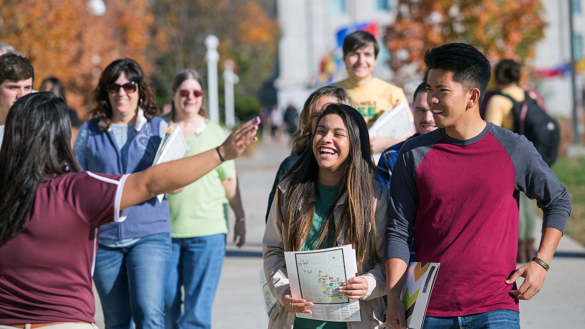 Group of smiling future Missouri State students on a campus visit. 
