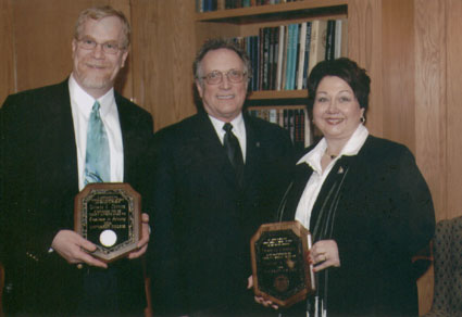 Dean Curtis P. Lawrence with faculty recipient George Connor and staff recipient Debbie Goodale