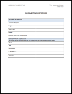Assessment Plan Cover Page