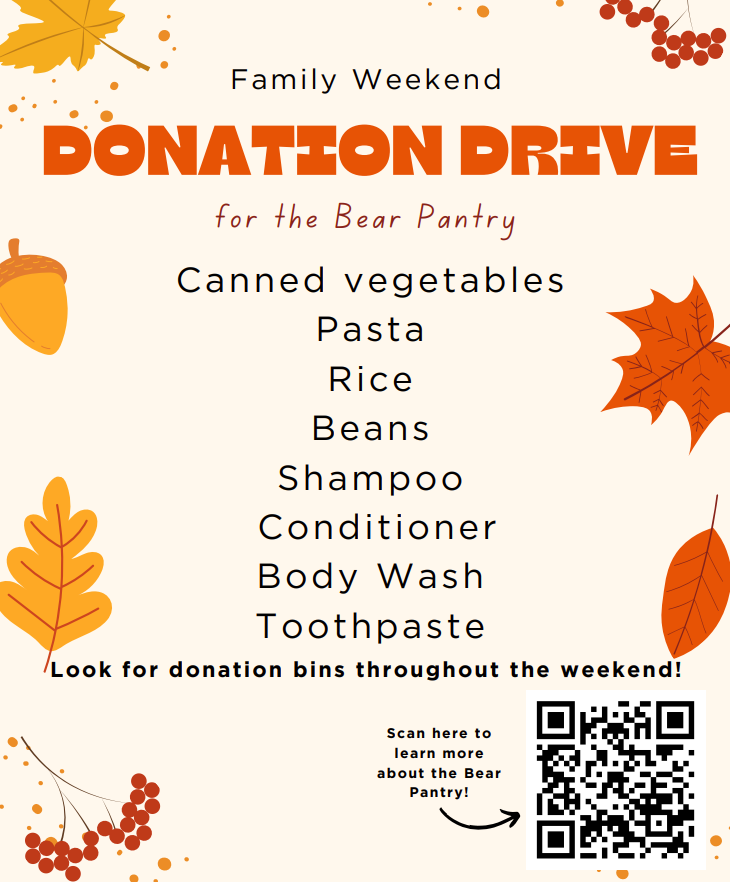 Most needed items for the Bear Pantry include eggs, milk, meat, snack foods, deodorant, laundry detergent pods, dish soap