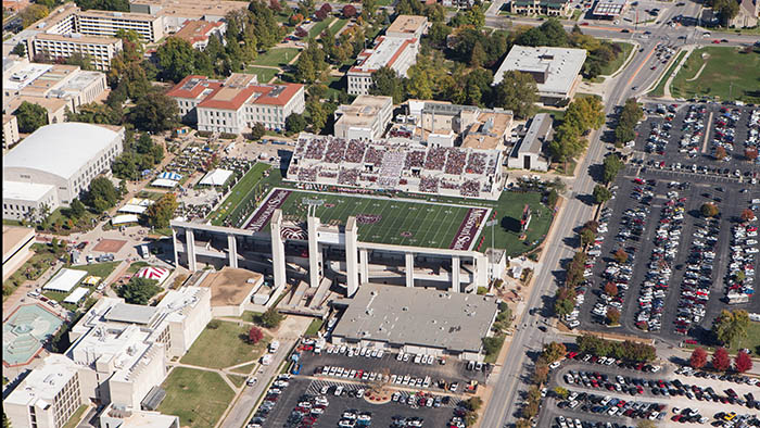 Plaster Stadium photographed from an airplane