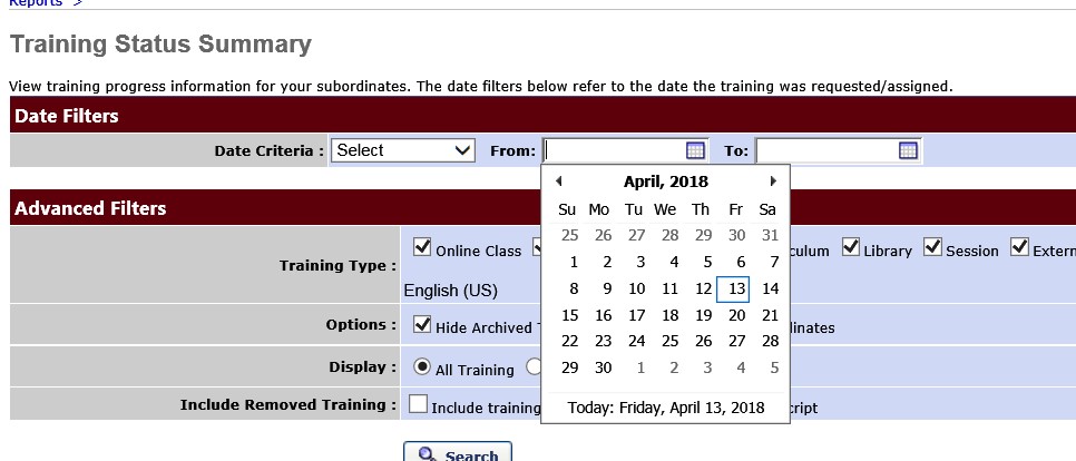 Picture of training status summary and filters page