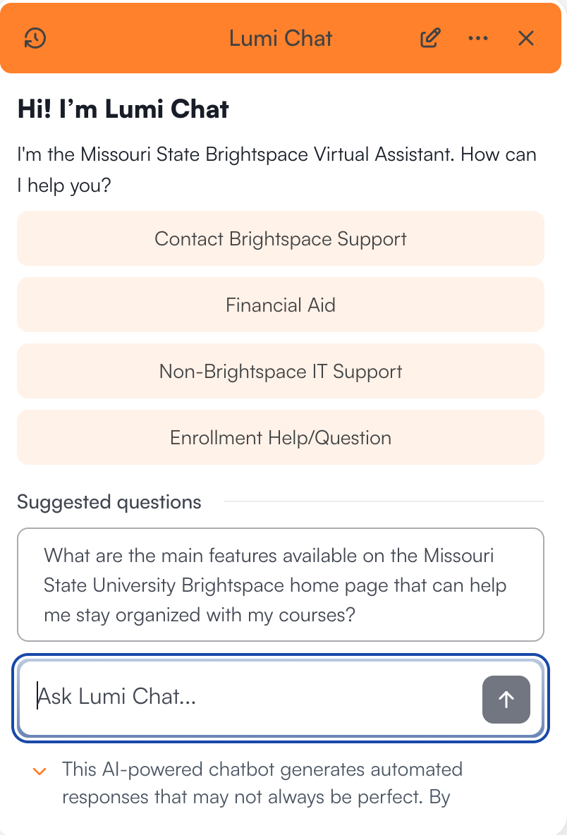 Lumi Chat window is expanded to display options.