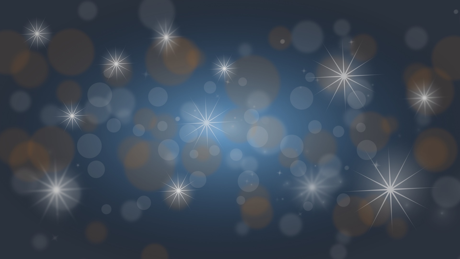 blue background with orange circles and white stars