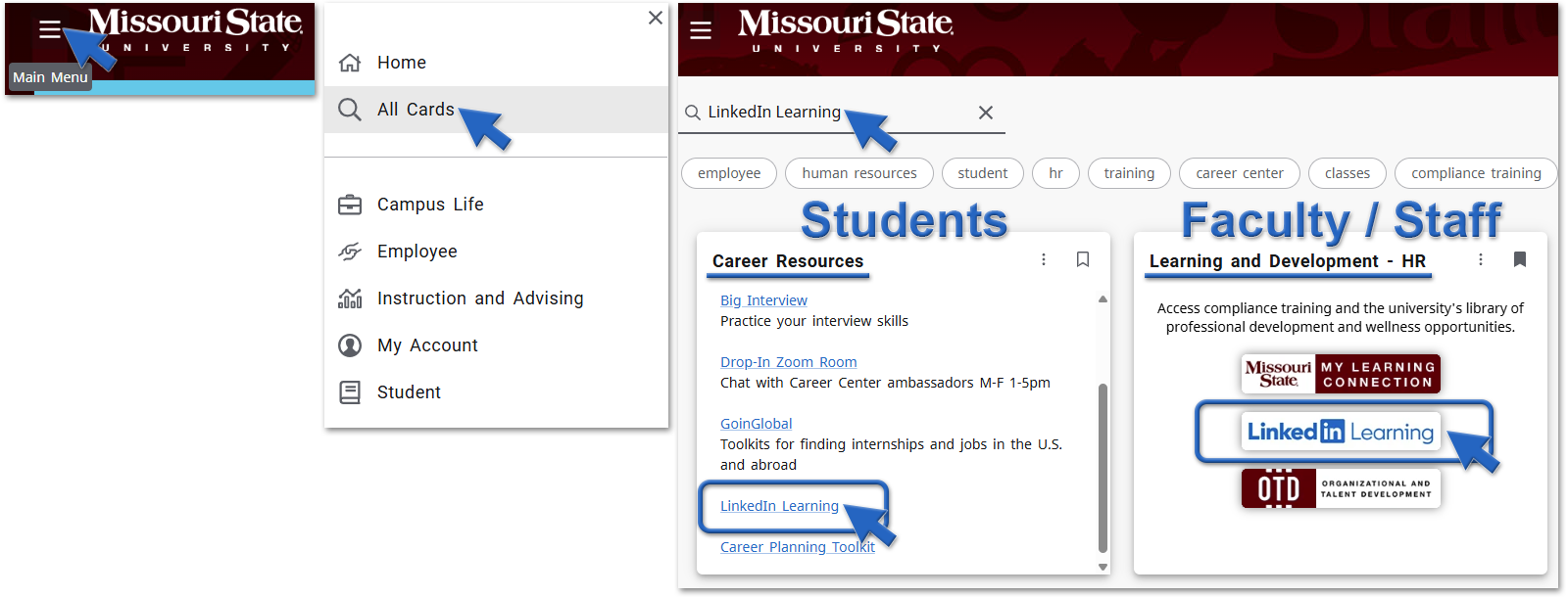 Screenshot showing how to find LinkedIn Learning