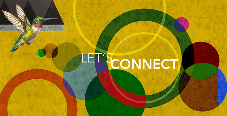 Graphic with hummingbird that reads "Let's Connect"