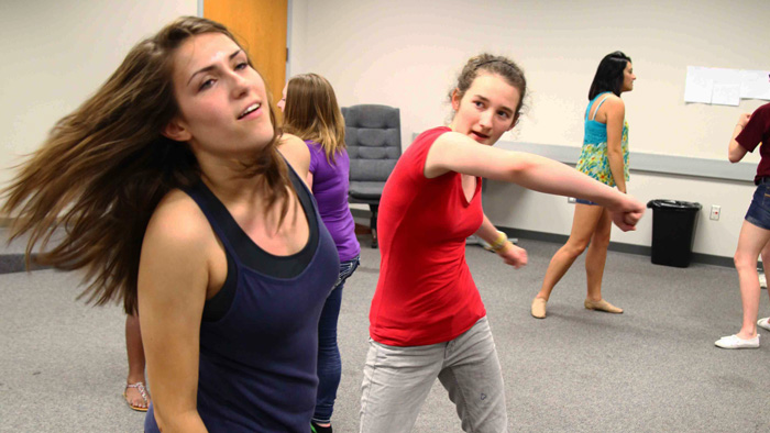 In the Stage Combat elective course, students learn the fundamentals of unarmed stage violence, including safety, techniques and physical listening.
