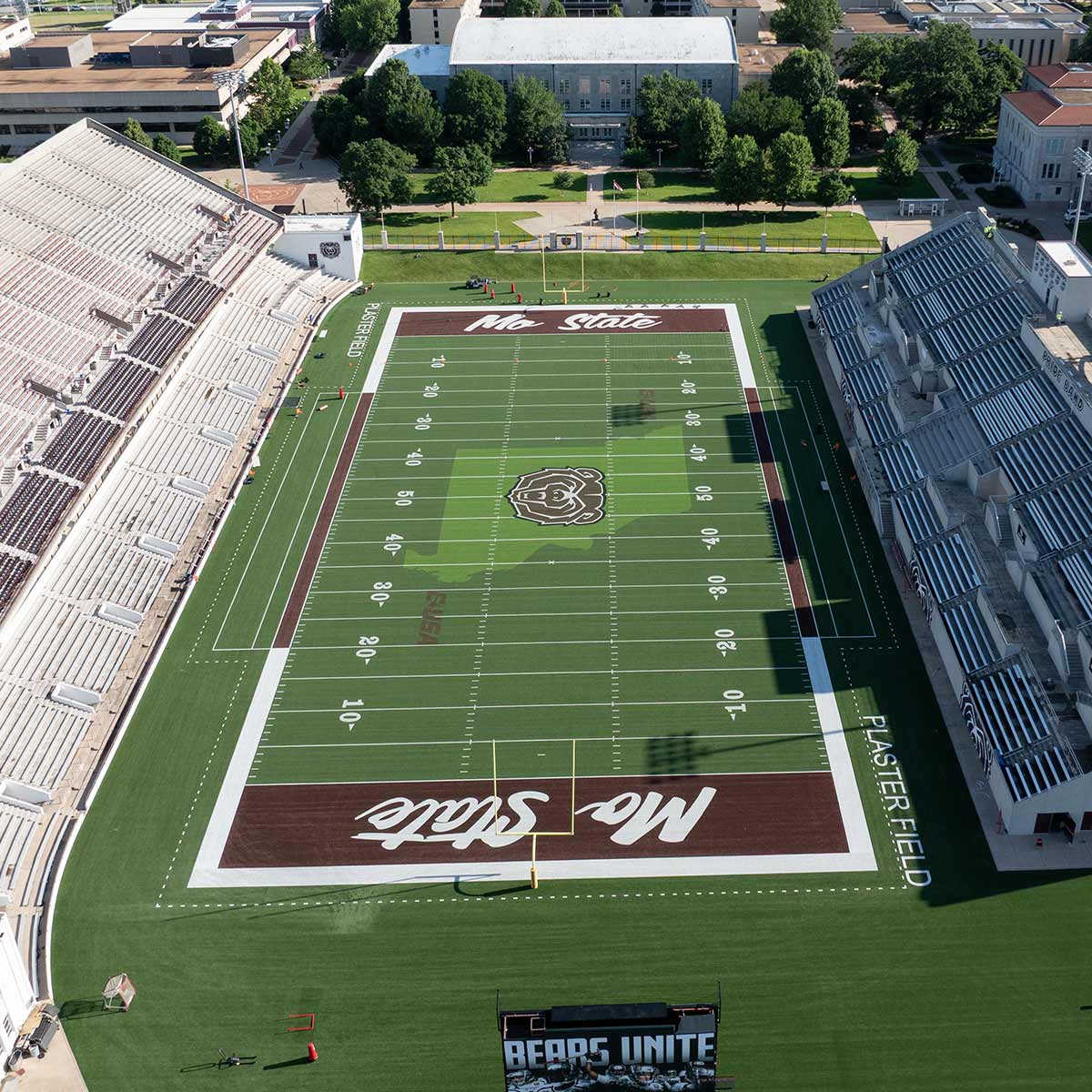 Aerial view of Plaster Stadium, home of the football Bears.