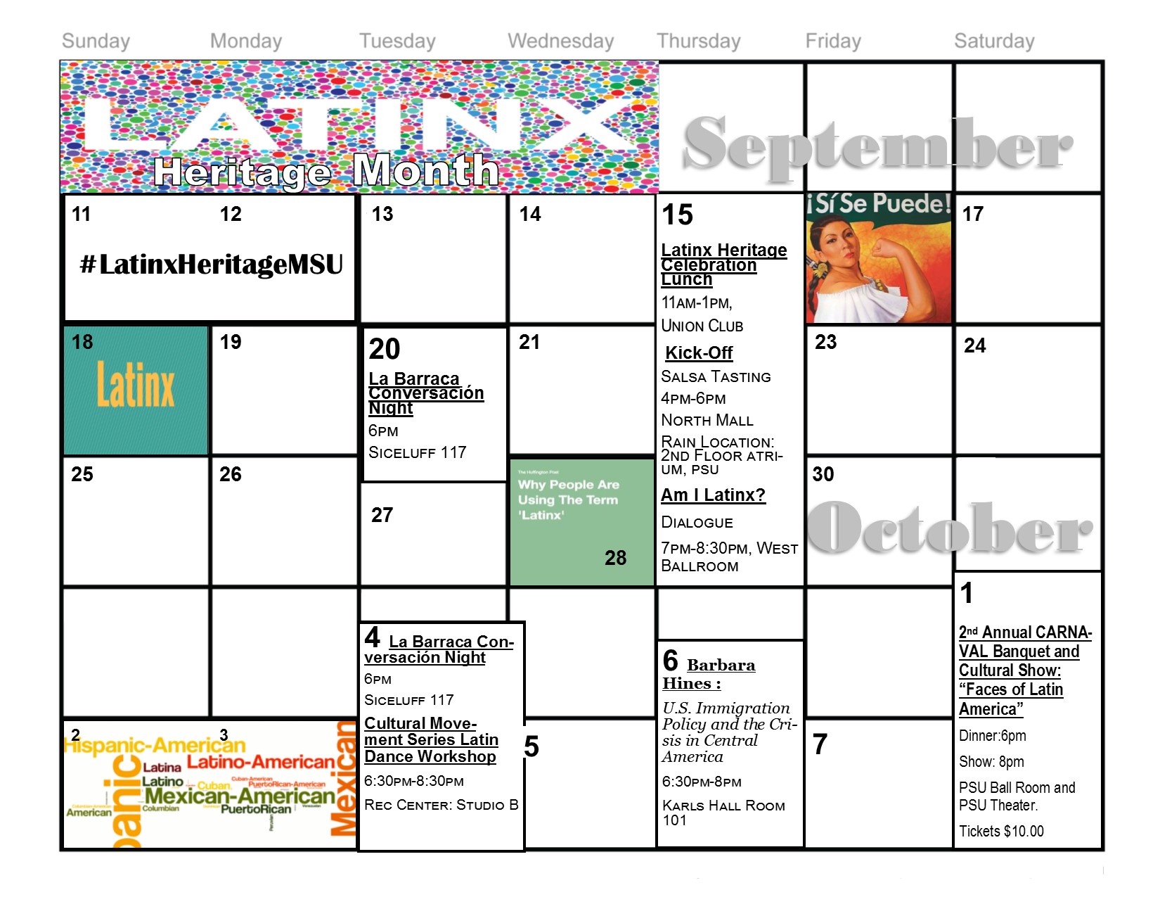 Latinx Heritage Month Calendar 2016