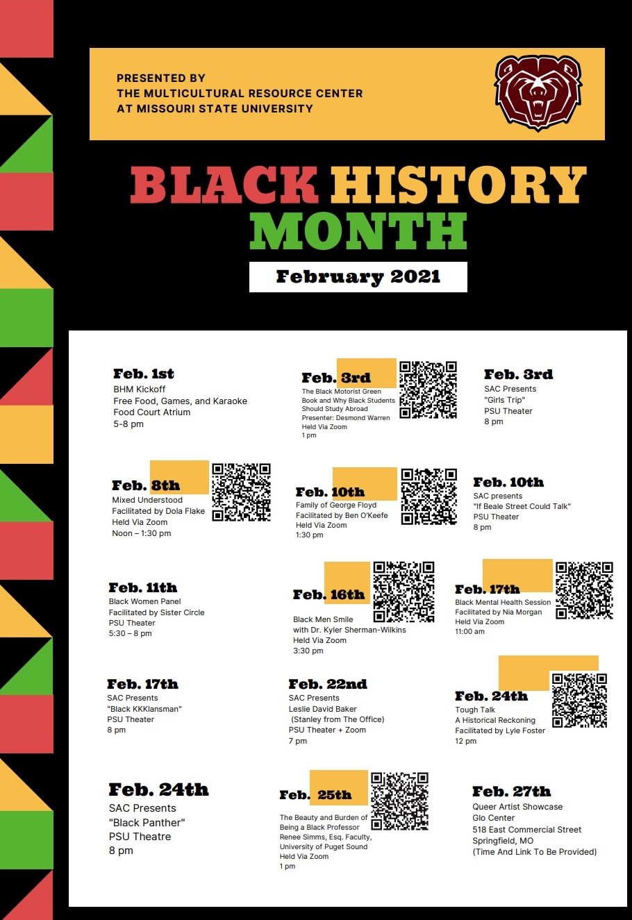 Calendar displaying Black History Month events