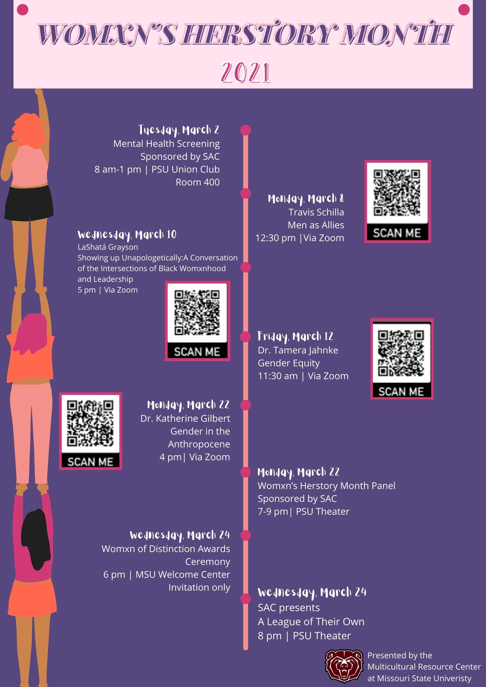 Calendar listing Womens History Month events