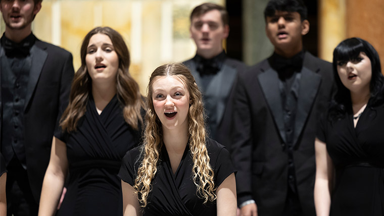 Singers in the Chorale perform at the St. Louis Basilica Cathedral during a winter show.