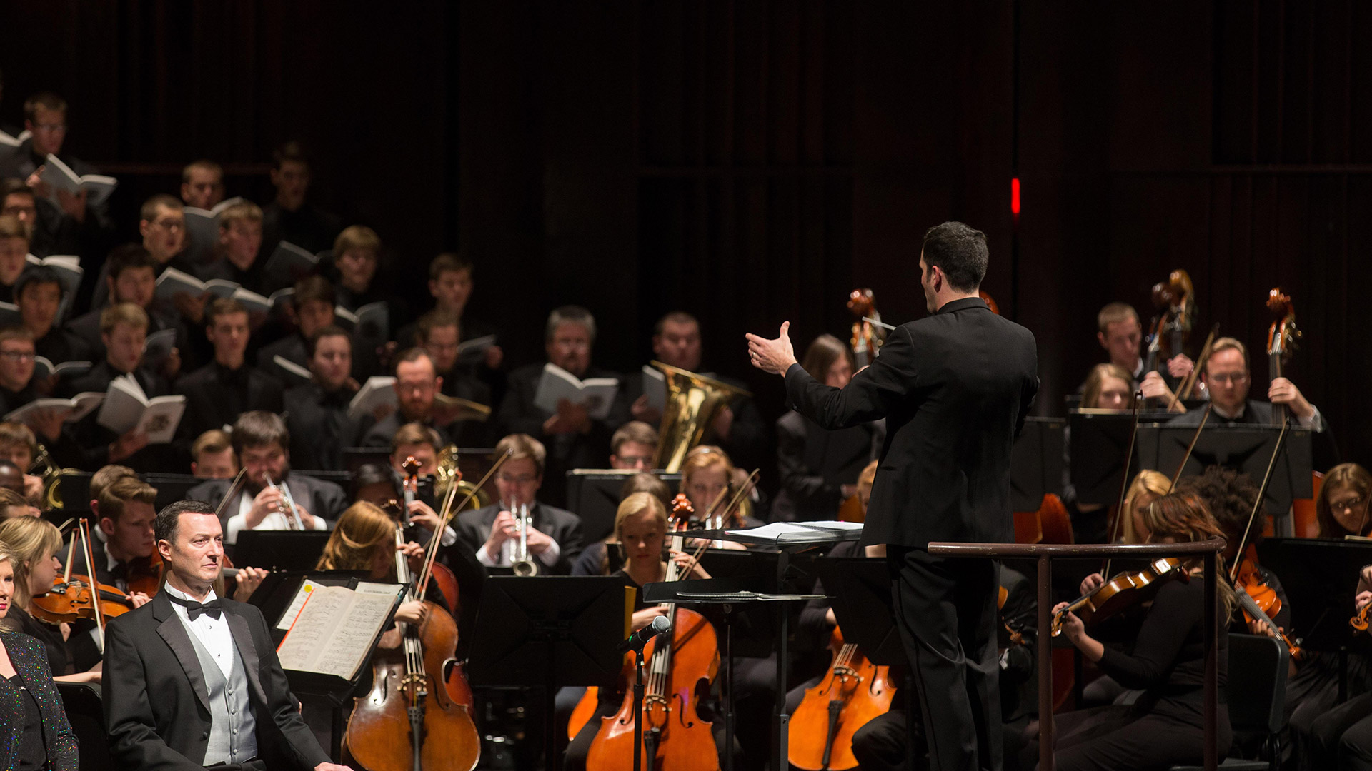 Dr. Cameron LaBarr leads Missouri State Orchestra and Choral groups