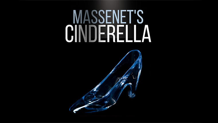 MSU Opera Theatre's Cinderella graphic featuring a glass slipper on a black background