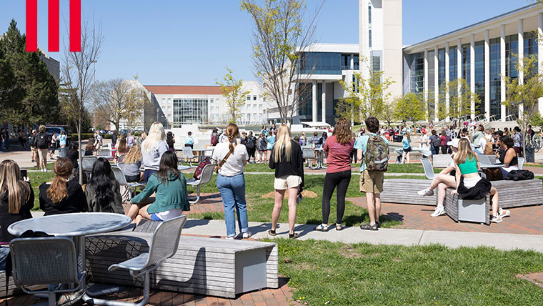 Missouri State students attending an event near Meyer Library