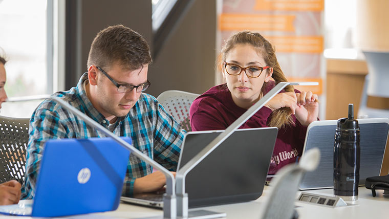 Accounting students using laptops.