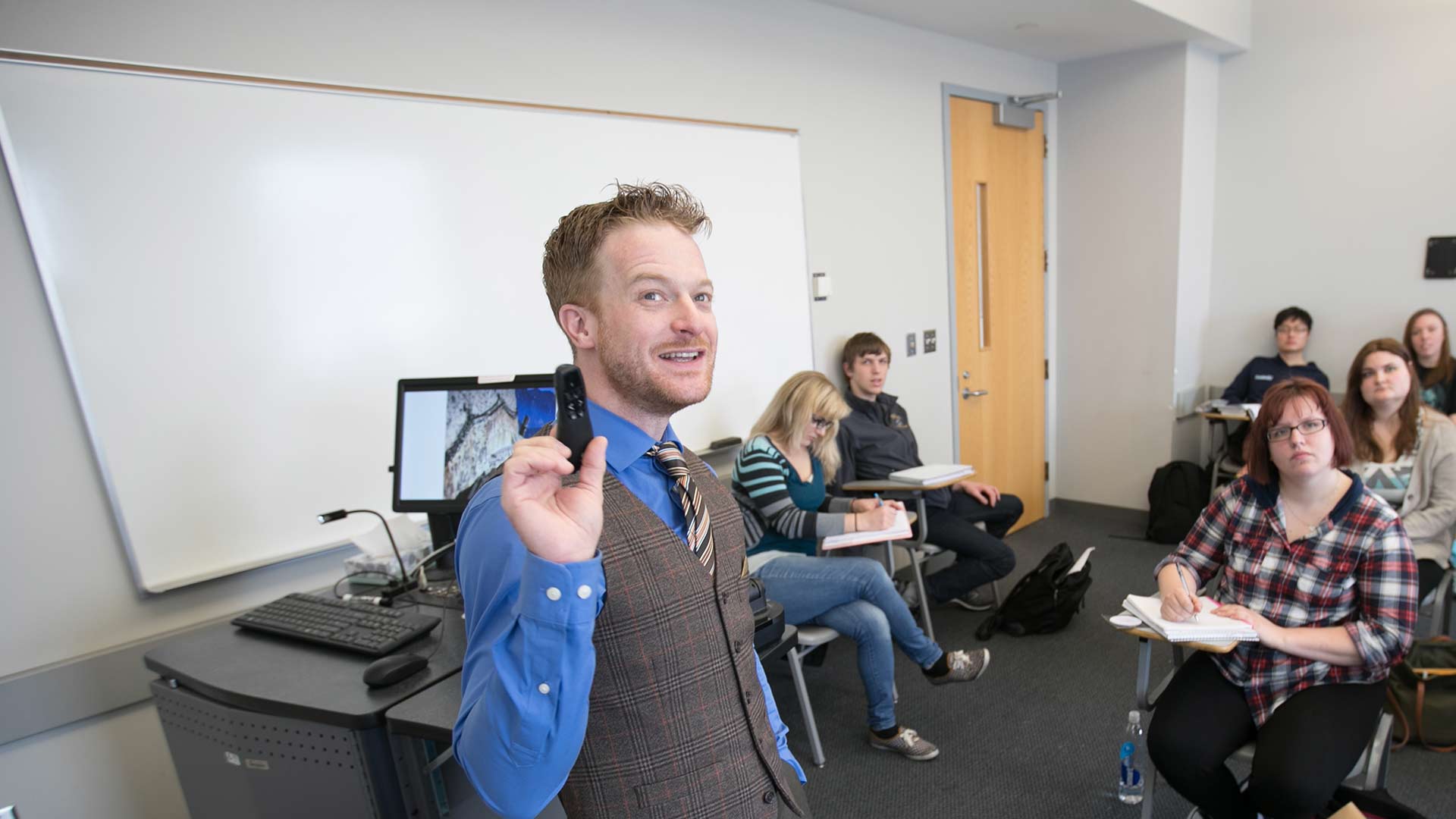 Dr. William Hardwood, Assistant Professor in the Political Science and Philosophy Department, teaches a class.
