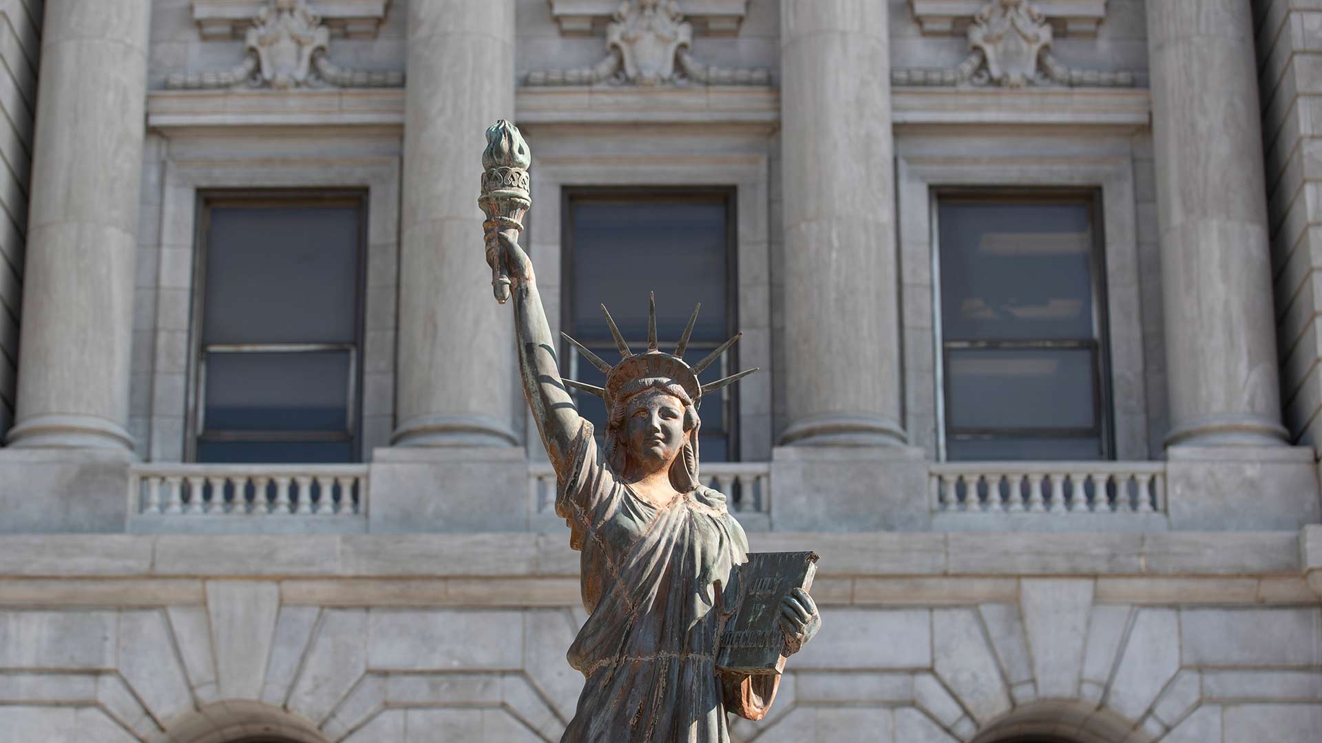 A statue outside of the old courthouse in Springfield.