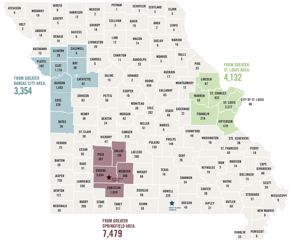 map of missouri - student summary head count info for 2024