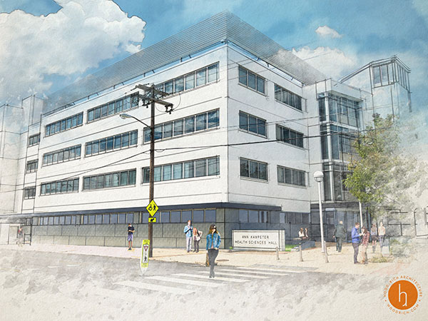 architectural rendering of the Ann Kampeter Health Sciences Hall.