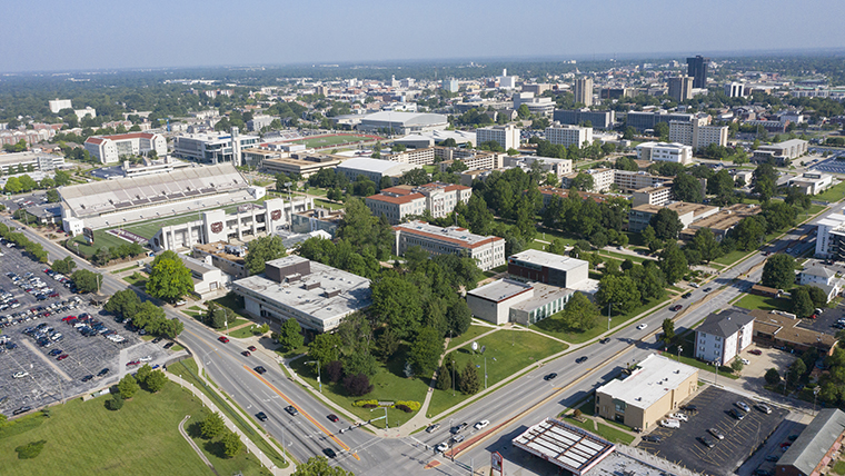 arieal picture of campus and part of downtown