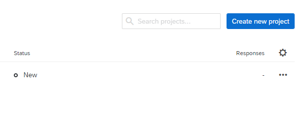 Create new project button on right side of Qualtrics Projects page.