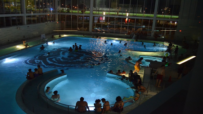 Foster Recreation Center Pool at night.
