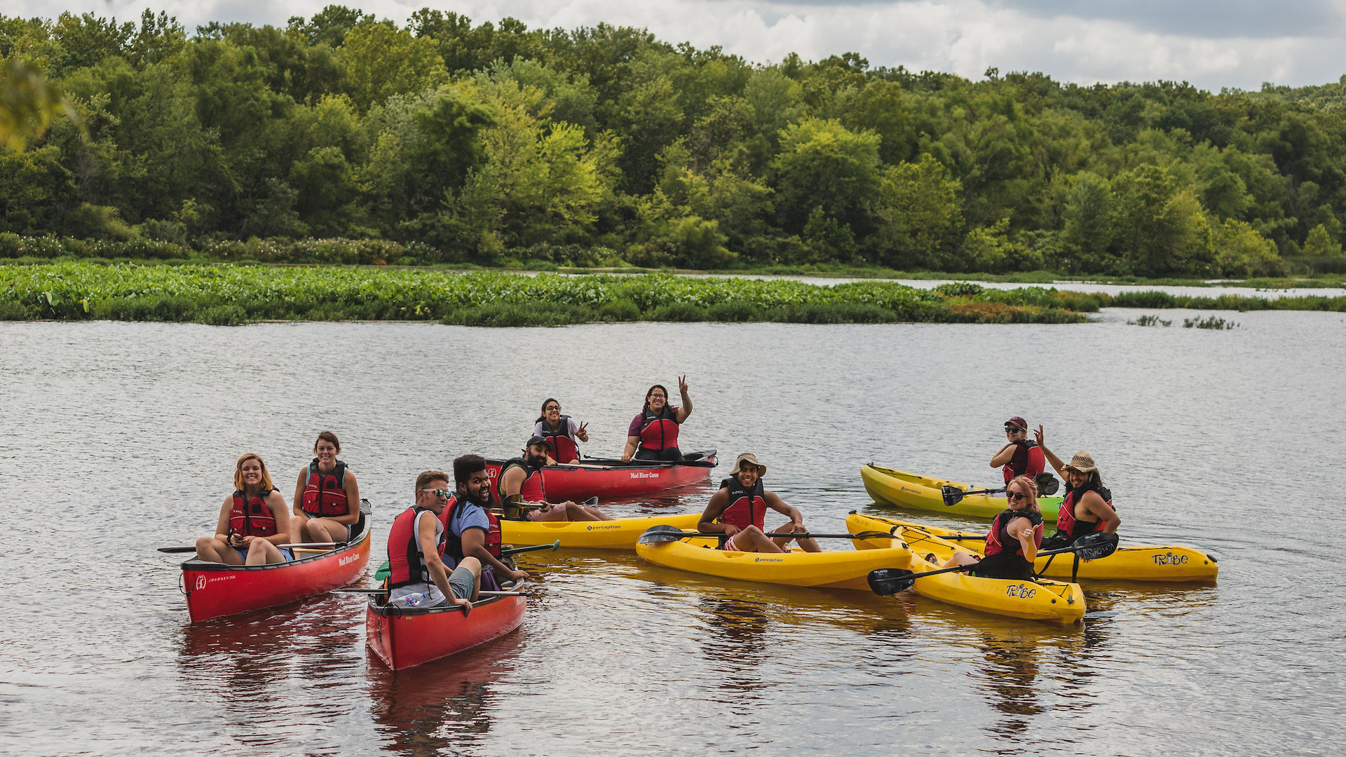 Outdoor Adventures participants kayaking on Lake Springfield