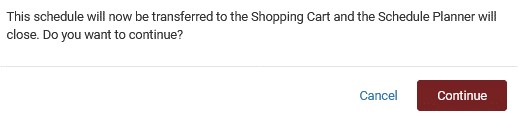 Picture of the Trial Schedule Builder Transfer to Shopping Cart Confirmation