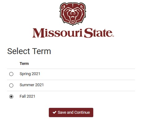 Picture of the Trial Schedule Builder Term Selection