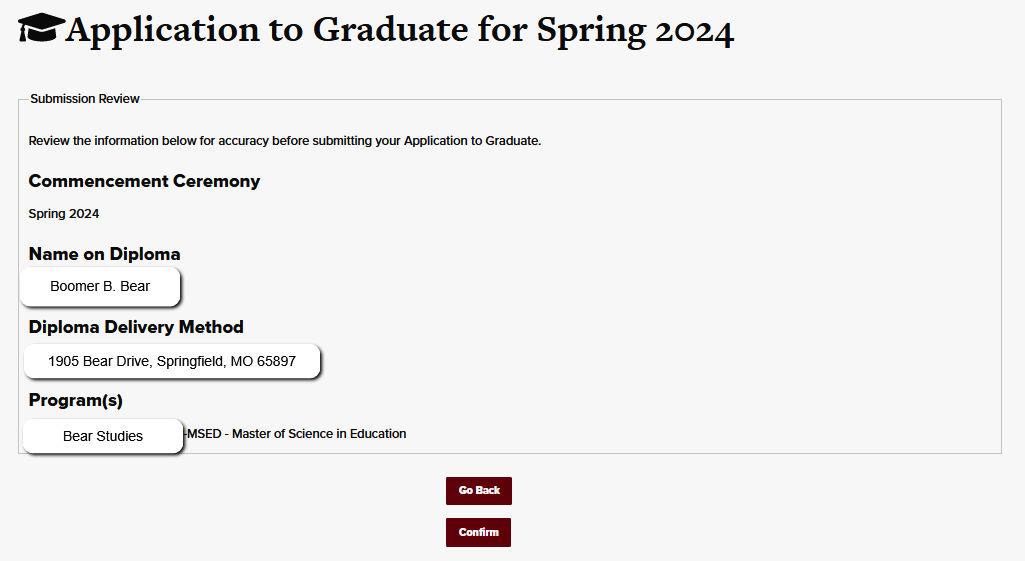 Application to Graduate Review Screen