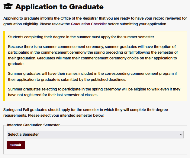 Application to Graduate Semester Selection