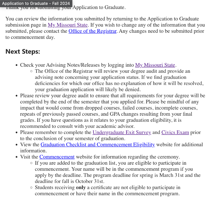 Application to Graduation Student Confirmation Top