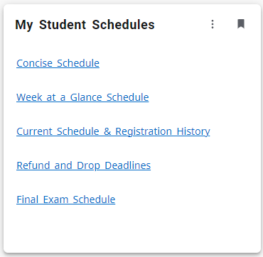 Example of Student Schedules Card