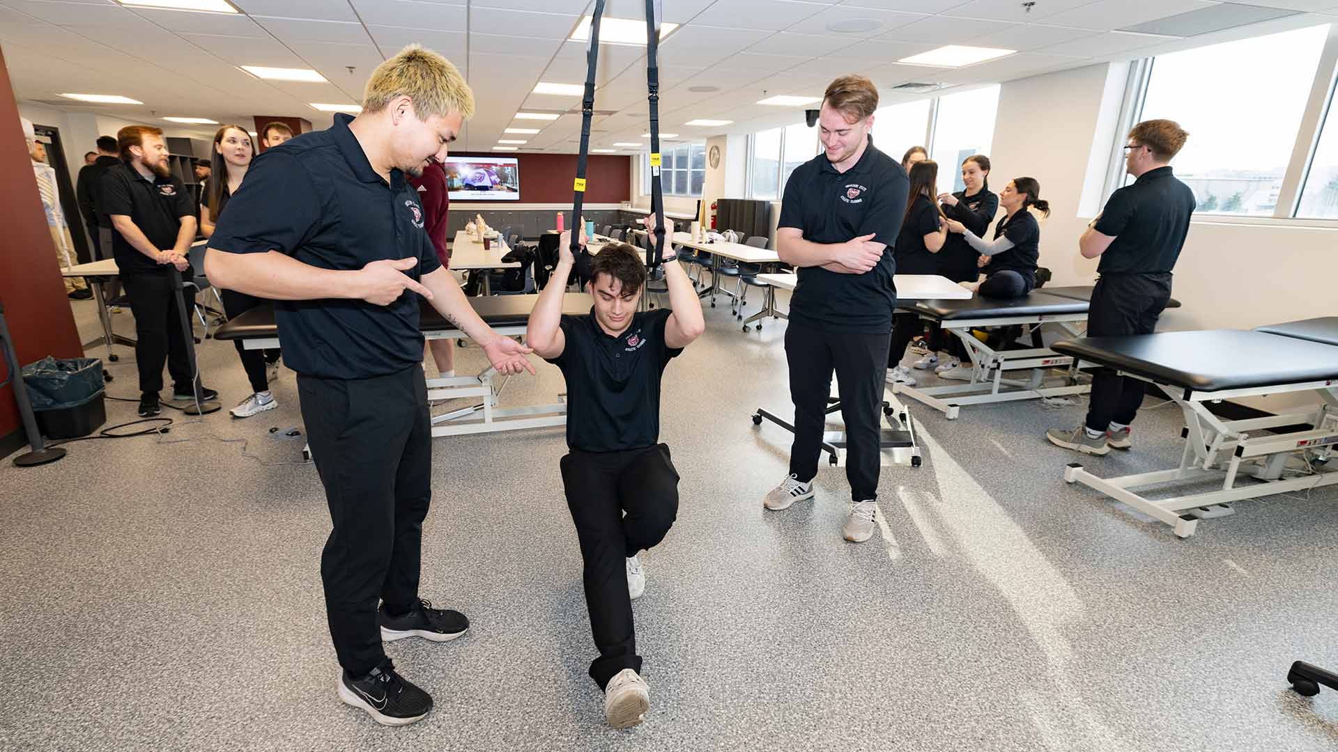 Athletic Training students hanging out in the newly renovated Athletic Training Teaching Lab.