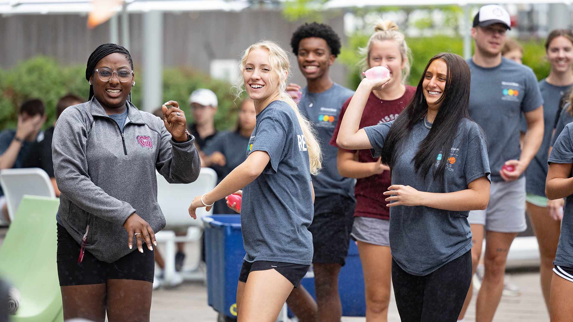 Student staff members from Foster Recreation Center having fun during a training event.