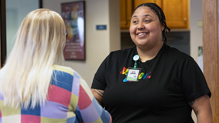 Social work students interacting